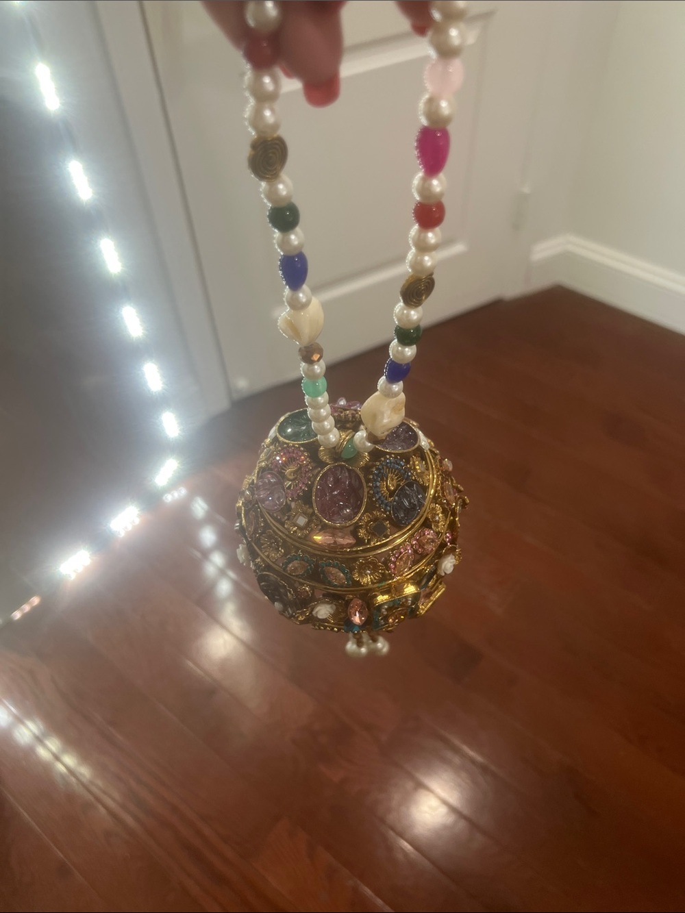 Gold-Tone Beaded bag with Pink, Green and Blue Accents